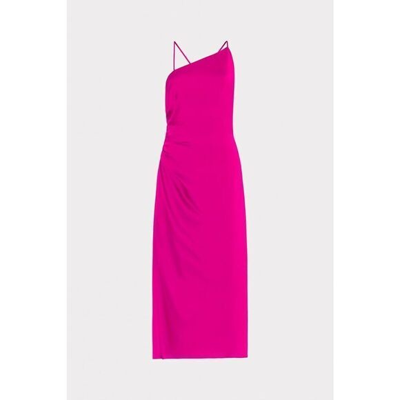Milly Electra Satin Slip Midi Dress in Fuchsia Size 10 - Picture 6 of 16